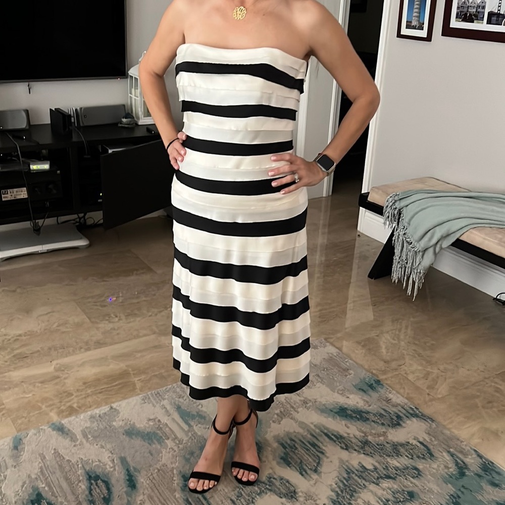 Black and white striped  cocktail dress